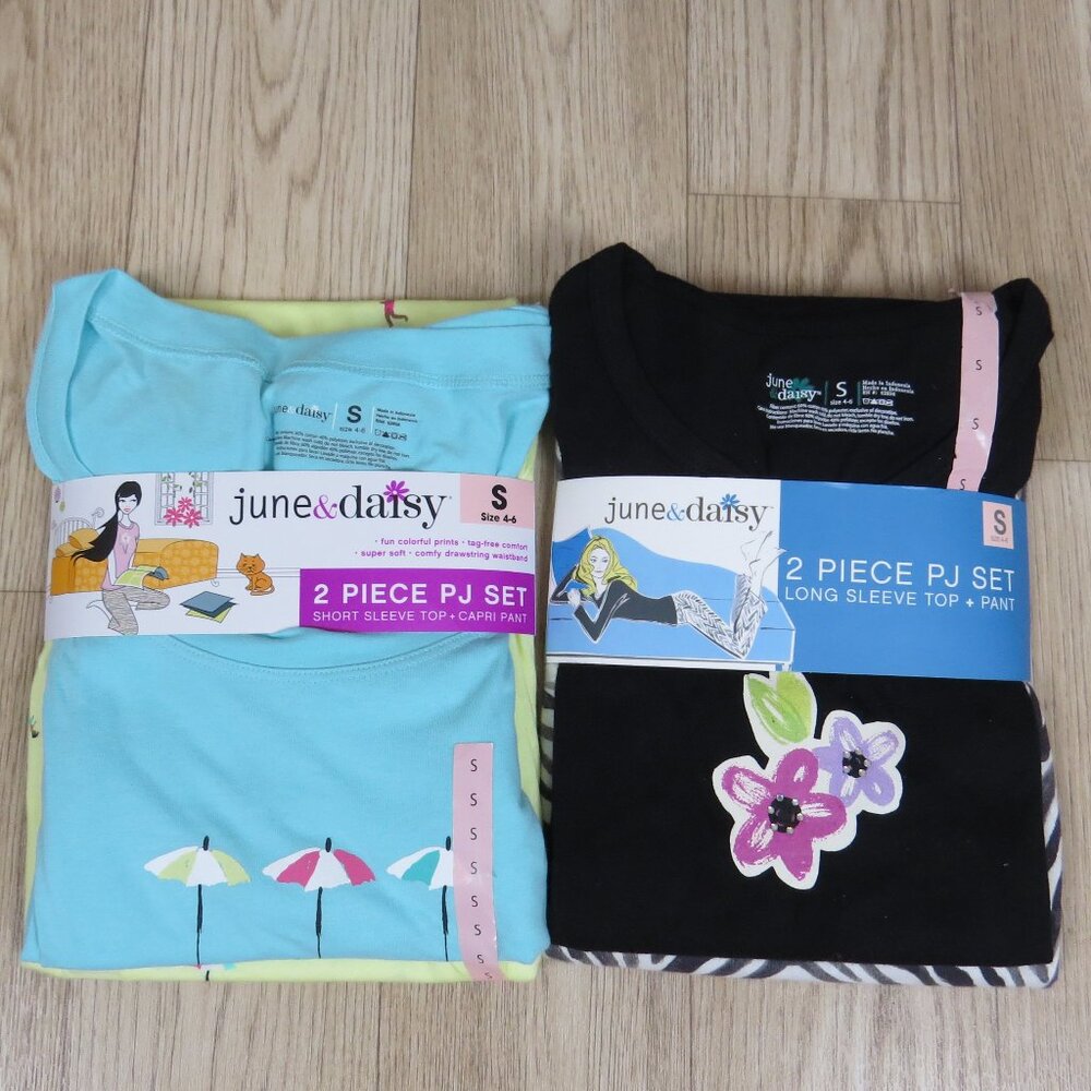 New JUNE & DAISY 2 Pack Women's Knit Pajama PJ's Sets SIZE Small
